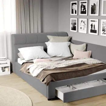 Pat Tapitat de colt Galileo cu somiera si sertar Gri - Jasmine 90 imagine