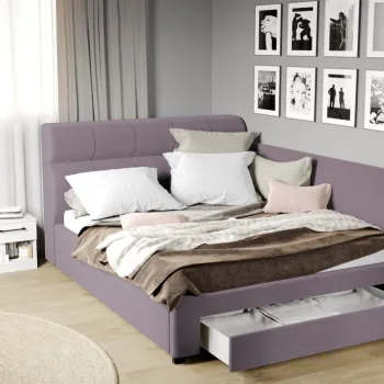 Pat Tapitat de colt Galileo cu somiera si sertar Mov deschis - Jasmine 62 imagine