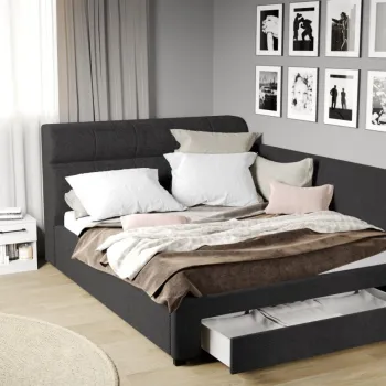 Pat Tapitat de colt Galileo cu somiera si sertar Negru - Eden 21 imagine