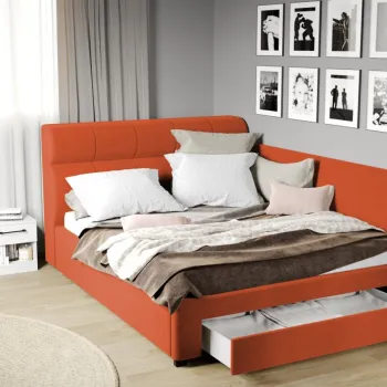 Pat Tapitat de colt Galileo cu somiera si sertar Portocaliu - Riviera 51 imagine