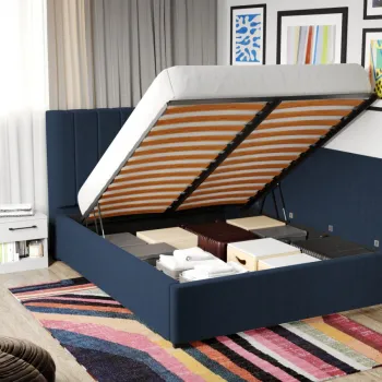 Pat Tapitat de colt pentru saltea de 190 Adam rabatabil cu lada Albastru - Falcone 80 140x190 imagine