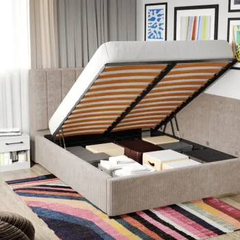 Pat Tapitat de colt pentru saltea de 190 Adam rabatabil cu lada Bej - Poso 02 140x190 imagine