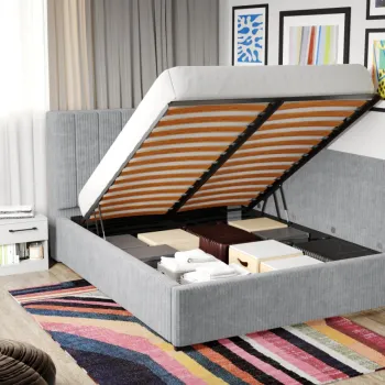 Pat Tapitat de colt pentru saltea de 190 Adam rabatabil cu lada Gri Deschis - Poso 55 180x190 imagine