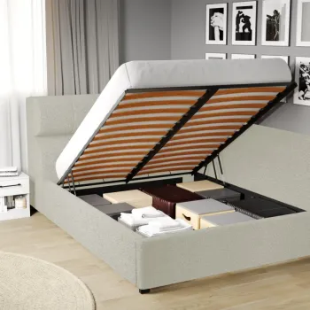 Pat Tapitat de colt pentru saltea de 190 Galileo rabatabil cu lada Alb - Coral 15 140x190 imagine