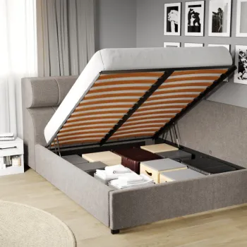 Pat Tapitat de colt pentru saltea de 190 Galileo rabatabil cu lada Bej - Eden 4 160x190 imagine