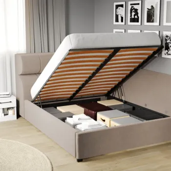 Pat Tapitat de colt pentru saltea de 190 Galileo rabatabil cu lada Bej - Jasmine 22 180x190 imagine