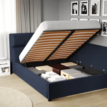 Pat Tapitat de colt pentru saltea de 190 Galileo rabatabil cu lada Bleumarin - Eden 16 160x190 imagine