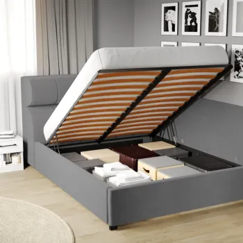 Pat Tapitat de colt pentru saltea de 190 Galileo rabatabil cu lada Gri - Jasmine 90 160x190 imagine