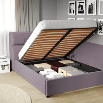 Pat Tapitat de colt pentru saltea de 190 Galileo rabatabil cu lada Mov deschis - Jasmine 62 180x190 imagine