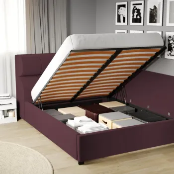 Pat Tapitat de colt pentru saltea de 190 Galileo rabatabil cu lada Mov - Riviera 69 160x190 imagine