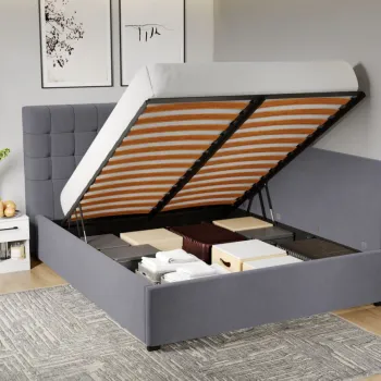 Pat Tapitat de colt pentru saltea de 190 Rivo rabatabil cu lada Gri - Swing 17 140x190 imagine