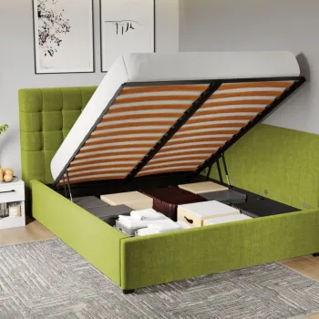 Pat Tapitat de colt pentru saltea de 190 Rivo rabatabil cu lada Verde - Falcone 22 160x190 imagine