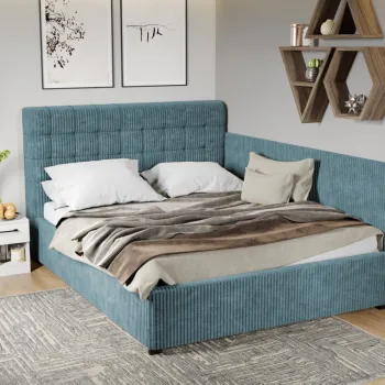 Pat Tapitat de colt Rivo cu somiera fixa Albastru deschis - Poso 26 180x200 imagine