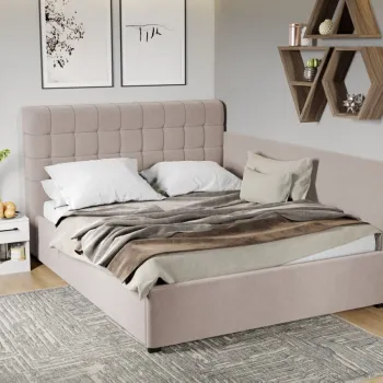 Pat Tapitat de colt Rivo cu somiera fixa Bej-Swing 2 160x200 imagine