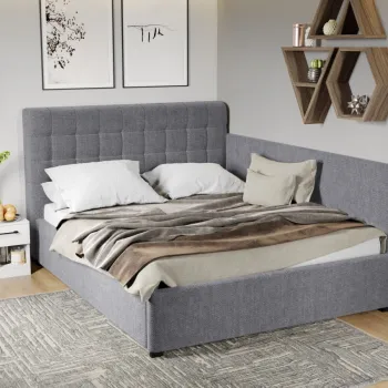 Pat Tapitat de colt Rivo cu somiera fixa Gri - Eden 18 140x200 imagine