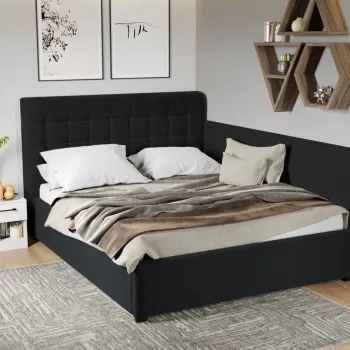 Pat Tapitat de colt Rivo cu somiera fixa Negru - Falcone 14 140x200 imagine