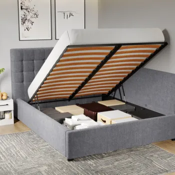 Pat Tapitat de colt Rivo cu somiera rabatabila si lada de depozitare Gri - Eden 18 180x200 imagine