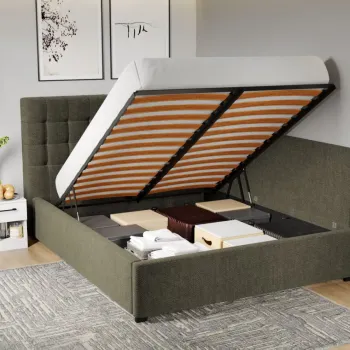 Pat Tapitat de colt Rivo cu somiera rabatabila si lada de depozitare Verde inchis - Eden 12 160x200 imagine