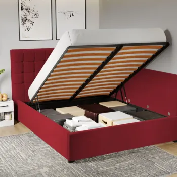 Pat Tapitat de colt Rivo cu somiera rabatabila si lada de depozitare Visiniu - Riviera 61 180x200 imagine