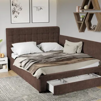 Pat Tapitat de colt Rivo cu somiera si sertar Maro - Poso 06 160x200 imagine