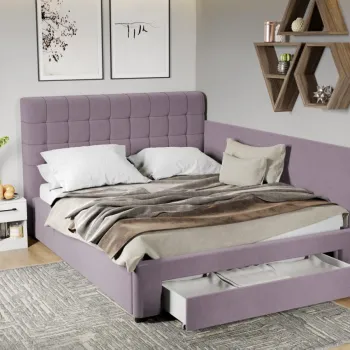 Pat Tapitat de colt Rivo cu somiera si sertar Mov deschis - Jasmine 62 160x200 imagine