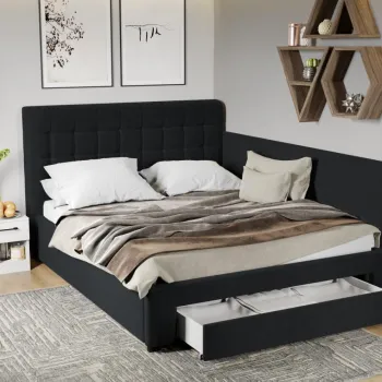 Pat Tapitat de colt Rivo cu somiera si sertar Negru - Falcone 14 160x200 imagine