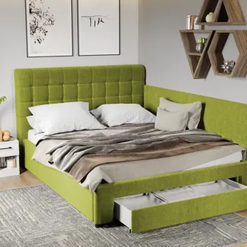 Pat Tapitat de colt Rivo cu somiera si sertar Verde - Falcone 22 160x200 imagine