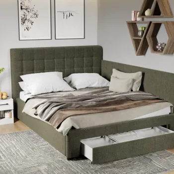 Pat Tapitat de colt Rivo cu somiera si sertar Verde inchis - Eden 12 160x200 imagine