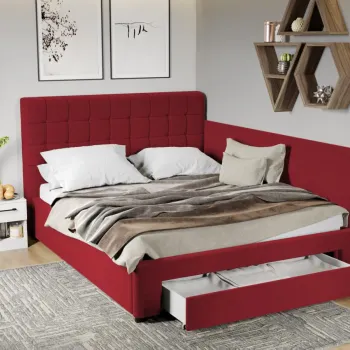 Pat Tapitat de colt Rivo cu somiera si sertar Visiniu - Riviera 61 160x200 imagine