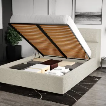 Pat Tapitat Galileo cu somiera rabatabila si lada de depozitare Alb - Coral 15 140x200 imagine