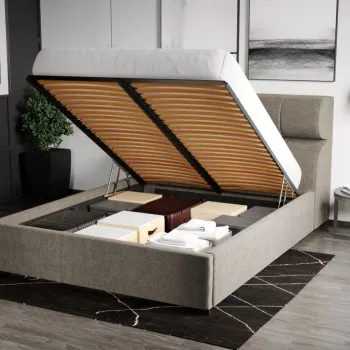 Pat Tapitat Galileo cu somiera rabatabila si lada de depozitare Bej - Eden 4 140x200 imagine