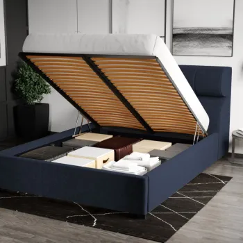 Pat Tapitat Galileo cu somiera rabatabila si lada de depozitare Bleumarin - Eden 16 140x200 imagine