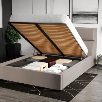 Pat Tapitat Galileo cu somiera rabatabila si lada de depozitare Cappuccino - Jasmine 22 180x200 imagine