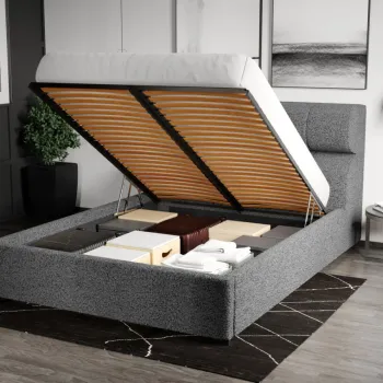 Pat Tapitat Galileo cu somiera rabatabila si lada de depozitare Gri - Coral 75 180x200 imagine