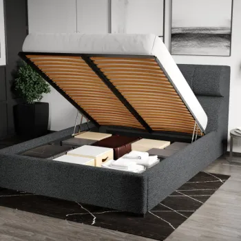 Pat Tapitat Galileo cu somiera rabatabila si lada de depozitare Gri Inchis - Coral 80 140x200 imagine