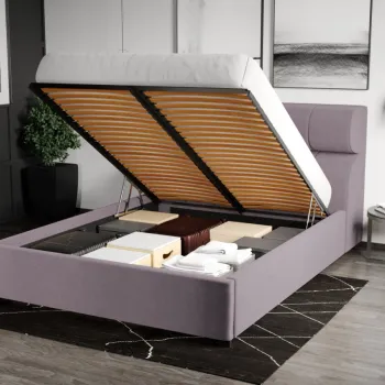 Pat Tapitat Galileo cu somiera rabatabila si lada de depozitare Lila - Jasmine 62 imagine