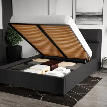 Pat Tapitat Galileo cu somiera rabatabila si lada de depozitare Negru - Eden 21 180x200 imagine