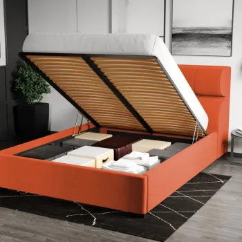 Pat Tapitat Galileo cu somiera rabatabila si lada de depozitare Portocaliu - Riviera 51 180x200 imagine