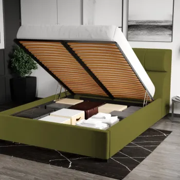 Pat Tapitat Galileo cu somiera rabatabila si lada de depozitare Verde - Riviera 36 imagine