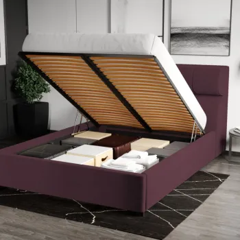 Pat Tapitat Galileo cu somiera rabatabila si lada de depozitare Visiniu - Riviera 69 180x200 imagine