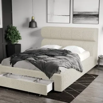 Pat Tapitat Galileo cu somiera si sertar Alb - Coral 15 imagine