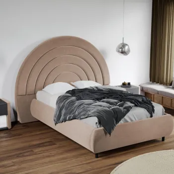 Pat Tapitat Leo cu tablie semirotunda fix Bej - Velluto 3 140x200 imagine