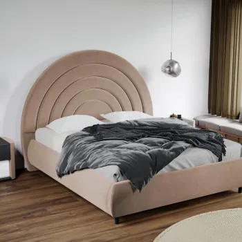 Pat Tapitat Leo cu tablie semirotunda fix Bej - Velluto 3 180x200 imagine