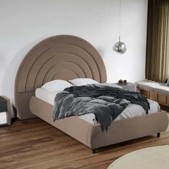 Pat Tapitat Leo cu tablie semirotunda fix Cappuccino - Velluto 29 140x200 imagine