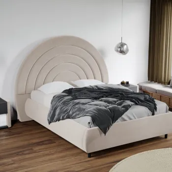 Pat Tapitat Leo cu tablie semirotunda fix Crem - Velluto 2 160x200 imagine