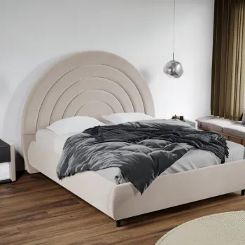 Pat Tapitat Leo cu tablie semirotunda fix Crem - Velluto 2 180x200 imagine