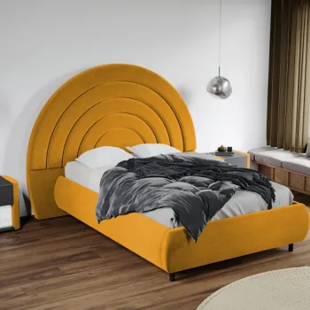 Pat Tapitat Leo cu tablie semirotunda fix Galben - Velluto 8 140x200 imagine