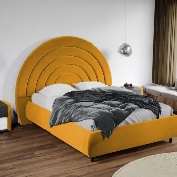 Pat Tapitat Leo cu tablie semirotunda fix Galben - Velluto 8 160x200 imagine