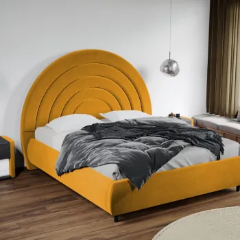 Pat Tapitat Leo cu tablie semirotunda fix Galben - Velluto 8 180x200 imagine