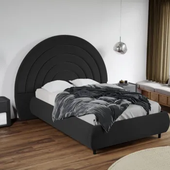 Pat Tapitat Leo cu tablie semirotunda fix Gri Inchis - Velluto 19 140x200 imagine